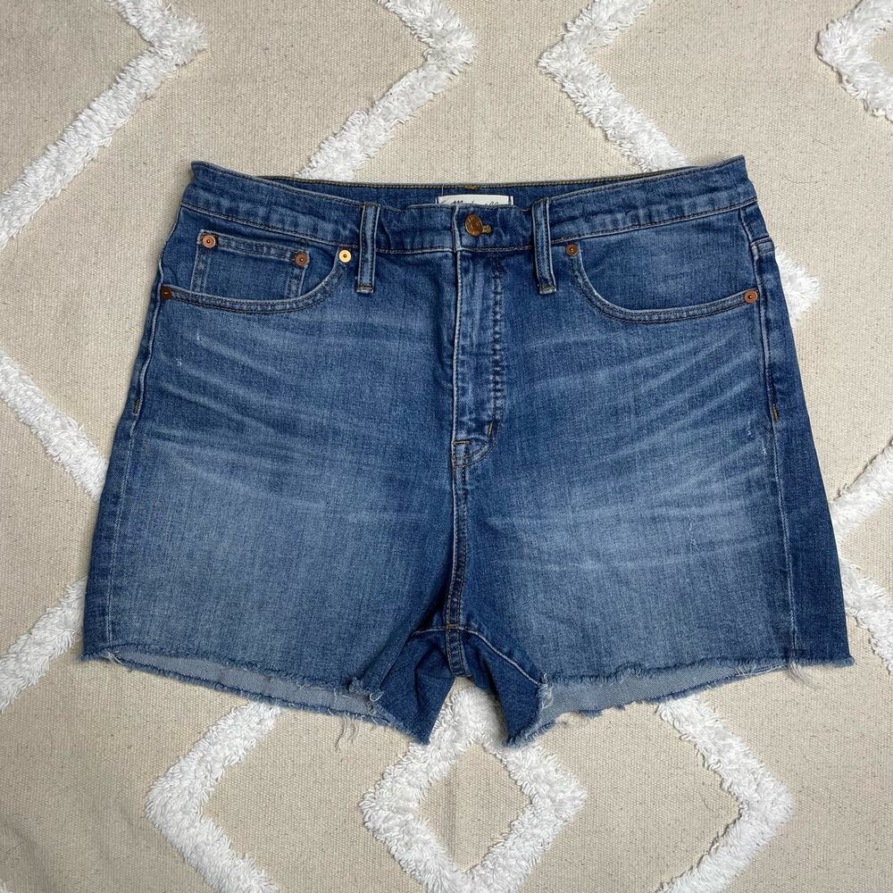 Madewell High-Rise Denim Shorts Medium Wash Raw Edge Hem 4" Inseam Women's 32